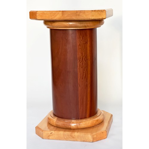 153 - COLUMNS, a pair, mahogany veneered with canted corner tops and plinths, 45cm x 45cm x 80cm H. (2)