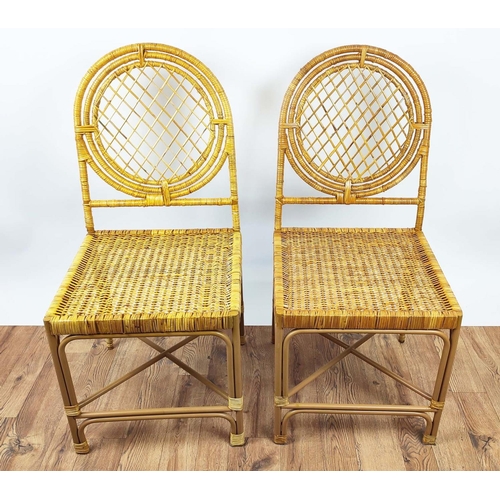 371 - MRS ALICE VIVIENNE RATTAN DINING CHAIRS, a set of six, each 48cm W. (6)