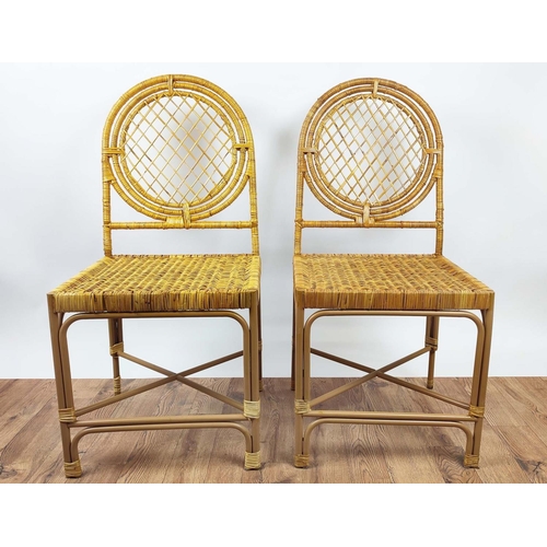 371 - MRS ALICE VIVIENNE RATTAN DINING CHAIRS, a set of six, each 48cm W. (6)