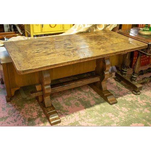 440 - REFECTORY TABLE, 73cm H x 138cm x 72cm, early 20th century oak with trestle supports.