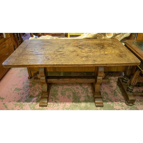 440 - REFECTORY TABLE, 73cm H x 138cm x 72cm, early 20th century oak with trestle supports.