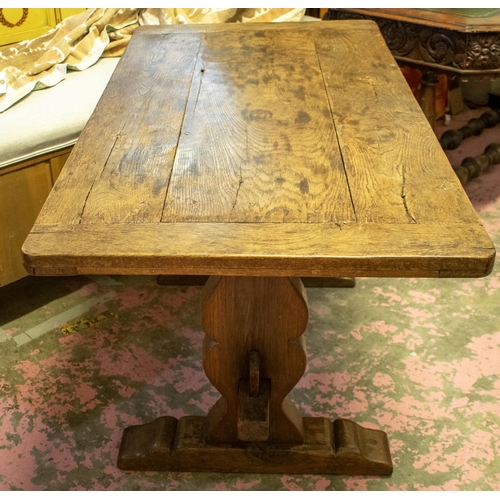 440 - REFECTORY TABLE, 73cm H x 138cm x 72cm, early 20th century oak with trestle supports.