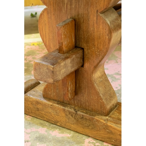 440 - REFECTORY TABLE, 73cm H x 138cm x 72cm, early 20th century oak with trestle supports.