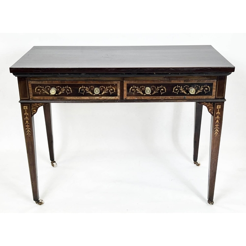 441 - WRITING TABLE, 74cm H x 98cm x 51cm, Edwardian mahogany and penwork marquetry with two drawers on ce... 