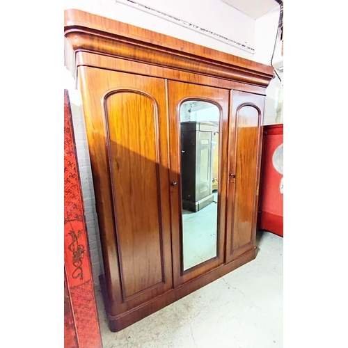 436 - TRIPLE VICTORIAN WARDROBE, 220cm H x 192cm W x 65cm D, mahogany with two panel doors and mirrored ce... 