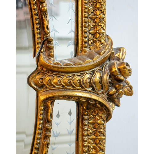 418 - WALL MIRROR, 103cm H x 144cm W, Louis XVI style gilt framed with etched marginal plates.