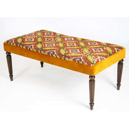 422 - STOOL, 45cm H x 110cm W x 57cm D, part George IV beechwood with needlepoint and orange velvet uphols... 