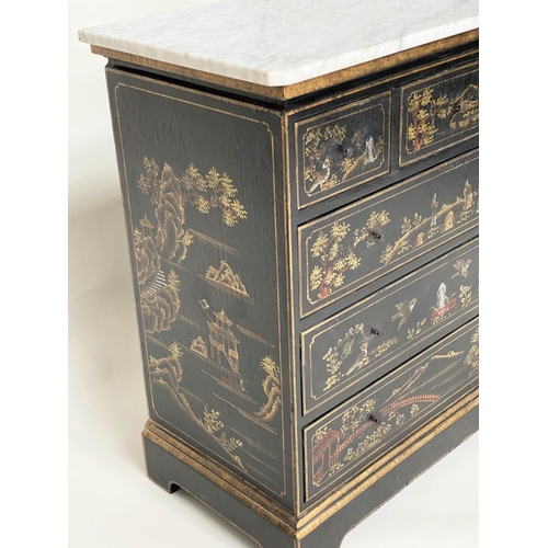 374 - CHEST, George III style, lacquered and gilt Chinoiserie decorated with three short above three long ... 