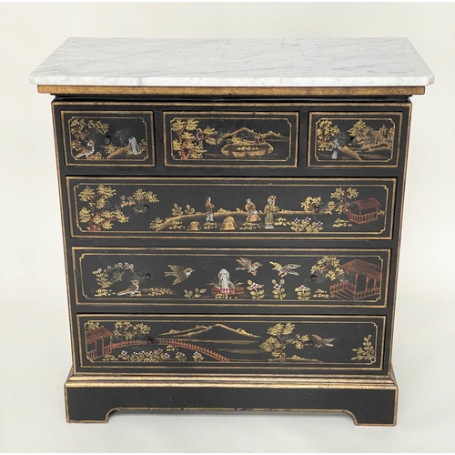 374 - CHEST, George III style, lacquered and gilt Chinoiserie decorated with three short above three long ... 