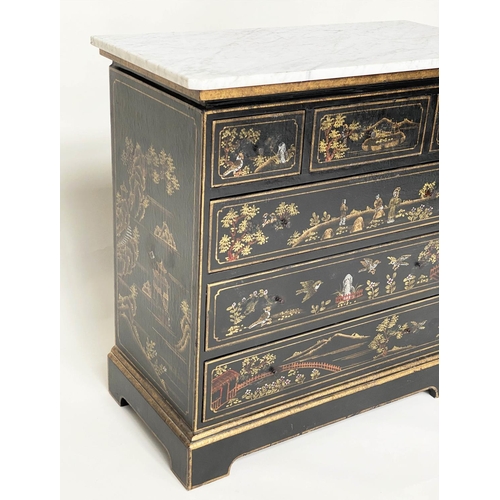 374 - CHEST, George III style, lacquered and gilt Chinoiserie decorated with three short above three long ... 