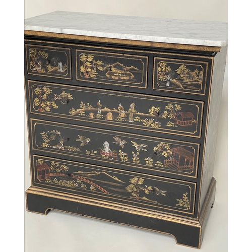 374 - CHEST, George III style, lacquered and gilt Chinoiserie decorated with three short above three long ... 