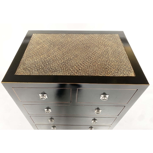 481 - CHEST, India Jane, lacquered and caned with two short and three long drawers, 70cm W x 47cm D x 94cm... 