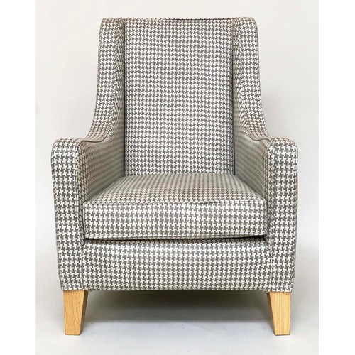 473 - ARMCHAIR BY DESIGNERS GUILD, slender wing back and sloping arms in Designers Guild dogtooth linen we... 