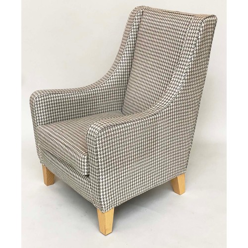 473 - ARMCHAIR BY DESIGNERS GUILD, slender wing back and sloping arms in Designers Guild dogtooth linen we... 