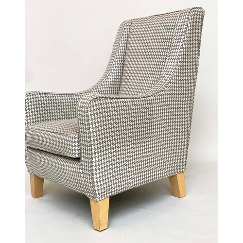 473 - ARMCHAIR BY DESIGNERS GUILD, slender wing back and sloping arms in Designers Guild dogtooth linen we... 