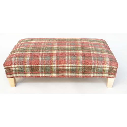 456 - HEARTH STOOL, rectangular Country House style, with Colefax and Fowler 'magnus plaid' upholstery, 10... 