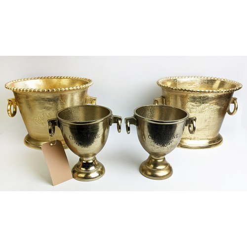 387 - CHAMPAGNE BATHS, Regency style, twin handled, gilt metal finish, 25cm H x 36cm W x 27cm D, plus a pa... 