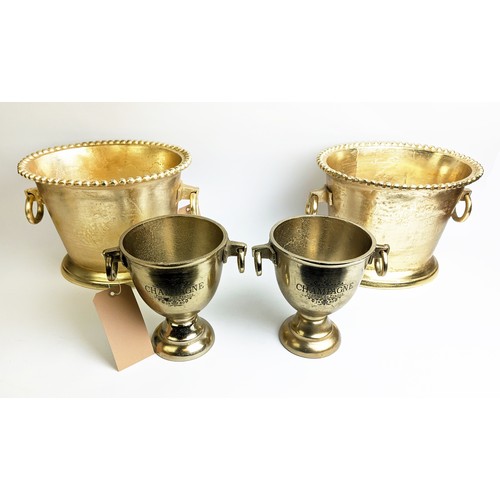 387 - CHAMPAGNE BATHS, Regency style, twin handled, gilt metal finish, 25cm H x 36cm W x 27cm D, plus a pa... 