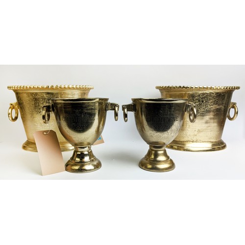 387 - CHAMPAGNE BATHS, Regency style, twin handled, gilt metal finish, 25cm H x 36cm W x 27cm D, plus a pa... 