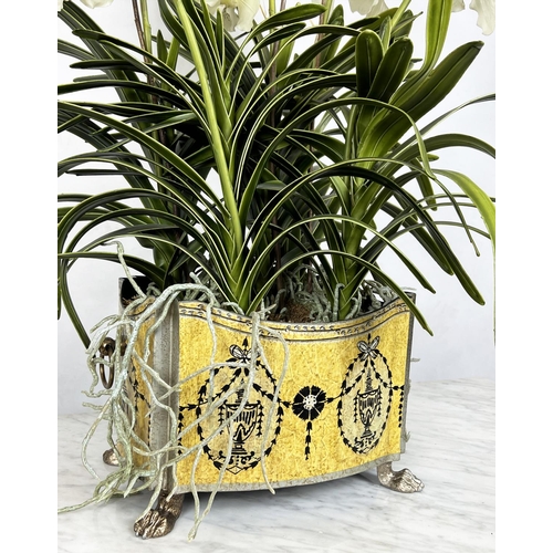 10 - FAUX ORCHID DISPLAYS, a set of two, largest 93cm H approx, together with a faux floral display. (3)