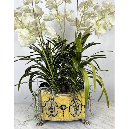 10 - FAUX ORCHID DISPLAYS, a set of two, largest 93cm H approx, together with a faux floral display. (3)