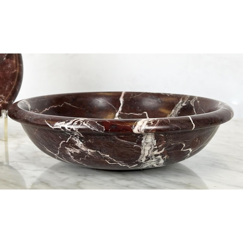 15 - ITALIAN ROSSO LEVANTO MARBLE BOWLS, a pair, in the Grand Tour manner, 25cm diam. (2)