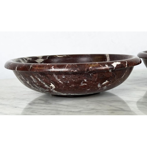 15 - ITALIAN ROSSO LEVANTO MARBLE BOWLS, a pair, in the Grand Tour manner, 25cm diam. (2)