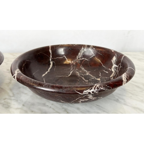 15 - ITALIAN ROSSO LEVANTO MARBLE BOWLS, a pair, in the Grand Tour manner, 25cm diam. (2)