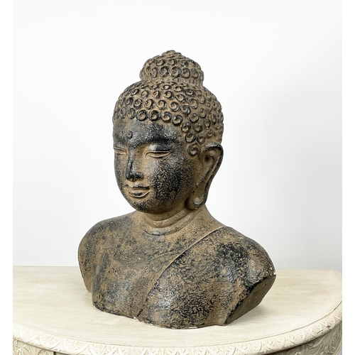 18 - BUDDHA BUST, plaster in basalt rock finish, 50cm x 45cm.