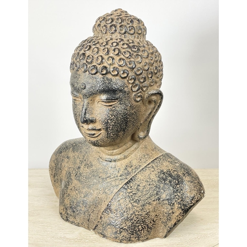 18 - BUDDHA BUST, plaster in basalt rock finish, 50cm x 45cm.