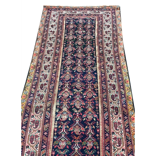 189 - ANTIQUE PERSIAN MALAYER RUNNER, 500cm x 98cm.