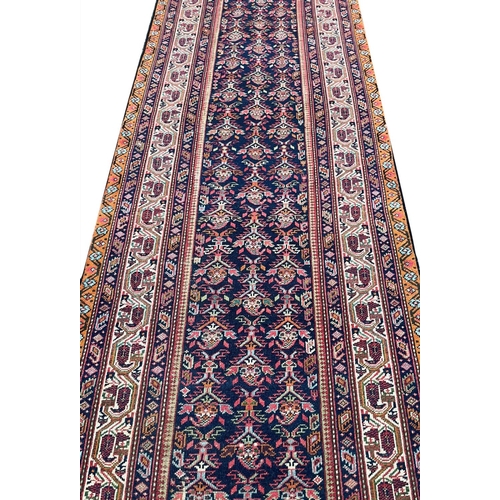 189 - ANTIQUE PERSIAN MALAYER RUNNER, 500cm x 98cm.