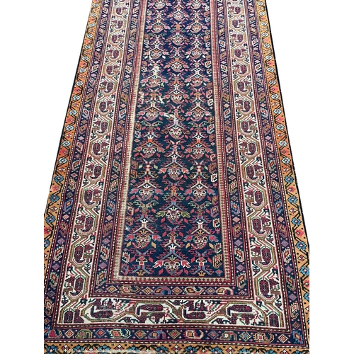 189 - ANTIQUE PERSIAN MALAYER RUNNER, 500cm x 98cm.