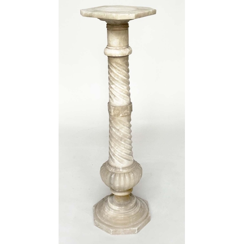 218 - ALABASTER COLUMN, 19th century Italian with spiral and reeded column with octagonal base, 102cm H x ... 