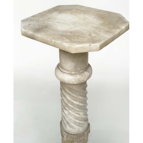 218 - ALABASTER COLUMN, 19th century Italian with spiral and reeded column with octagonal base, 102cm H x ... 