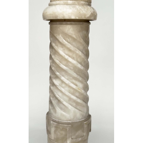 218 - ALABASTER COLUMN, 19th century Italian with spiral and reeded column with octagonal base, 102cm H x ... 