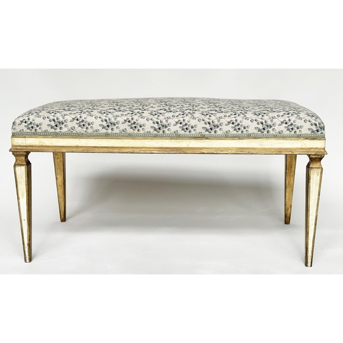 222 - WINDOW SEAT, Italian Florentine parcel gilt, rectangular with eucalyptus print upholstery and taperi... 