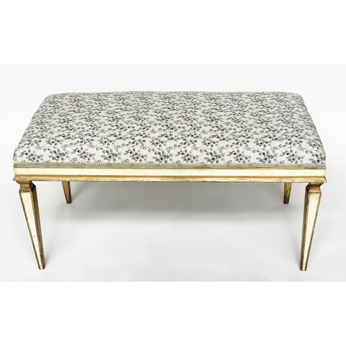 222 - WINDOW SEAT, Italian Florentine parcel gilt, rectangular with eucalyptus print upholstery and taperi... 