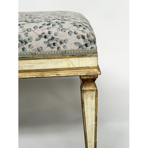 222 - WINDOW SEAT, Italian Florentine parcel gilt, rectangular with eucalyptus print upholstery and taperi... 