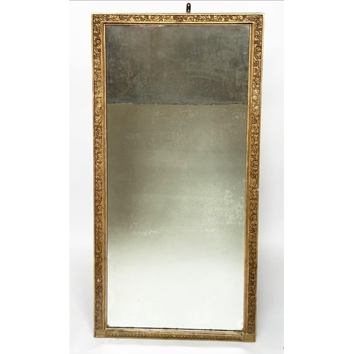 224 - WALL MIRROR, 19th century giltwood and gesso with rectangular trailing berry inset frame and two par... 