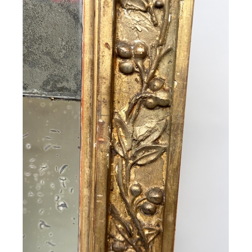 224 - WALL MIRROR, 19th century giltwood and gesso with rectangular trailing berry inset frame and two par... 