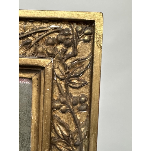 224 - WALL MIRROR, 19th century giltwood and gesso with rectangular trailing berry inset frame and two par... 