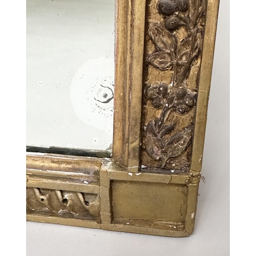 224 - WALL MIRROR, 19th century giltwood and gesso with rectangular trailing berry inset frame and two par... 