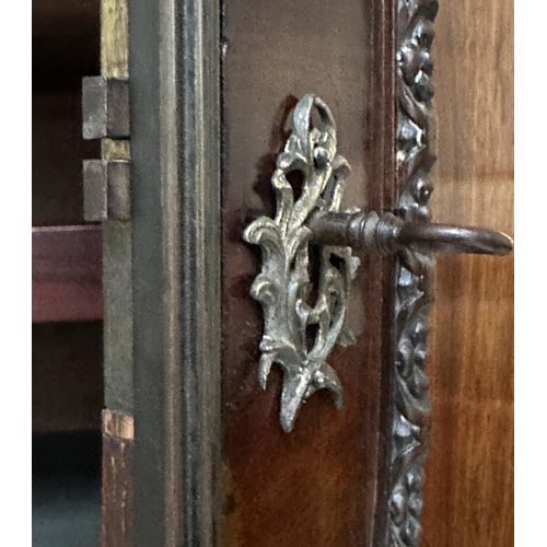 228 - LINEN PRESS, 18th century George III figured mahogany with swan neck cornice, carved panelled doors ... 