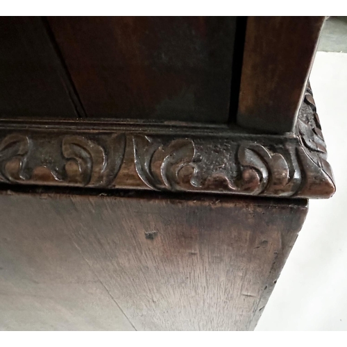 228 - LINEN PRESS, 18th century George III figured mahogany with swan neck cornice, carved panelled doors ... 