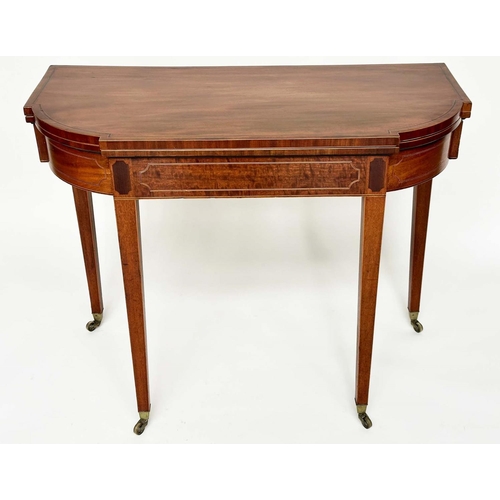 232 - TEA TABLE, George III figured mahogany and boxwood line inlaid of D outline foldover, 92cm W x 75cm ... 