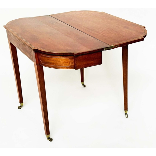 232 - TEA TABLE, George III figured mahogany and boxwood line inlaid of D outline foldover, 92cm W x 75cm ... 