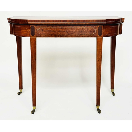 232 - TEA TABLE, George III figured mahogany and boxwood line inlaid of D outline foldover, 92cm W x 75cm ... 