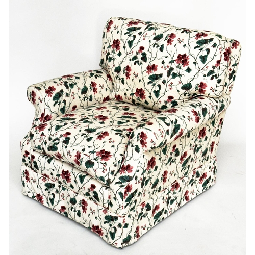 235 - ARMCHAIRS, a pair, Howard style with Colefax and Fowler secured trailing rose fabric upholstery and ... 