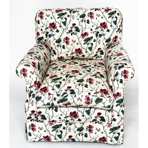 235 - ARMCHAIRS, a pair, Howard style with Colefax and Fowler secured trailing rose fabric upholstery and ... 